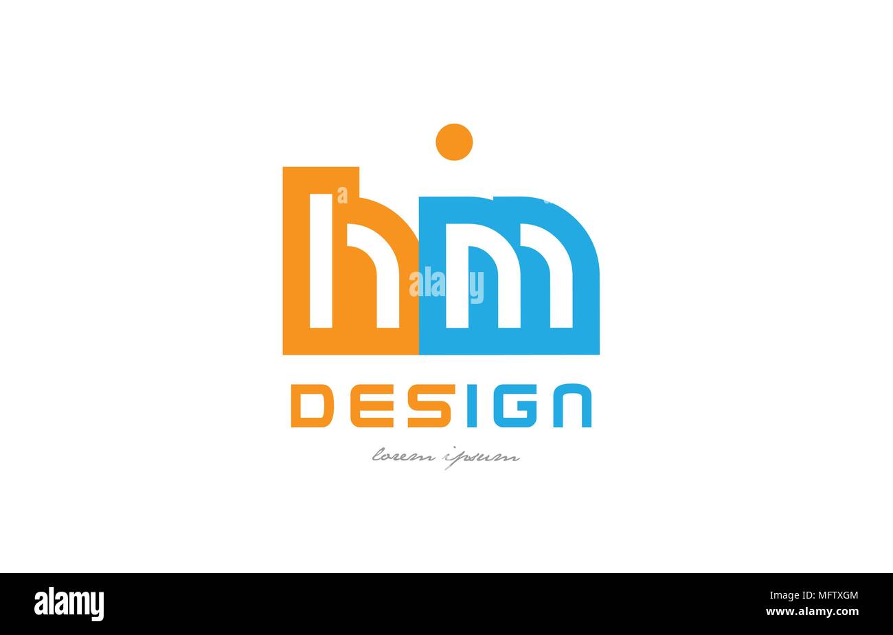 Alfabeto lettera di combinazione di logo hm h m in arancione e blu adatto per una impresa o società Illustrazione Vettoriale