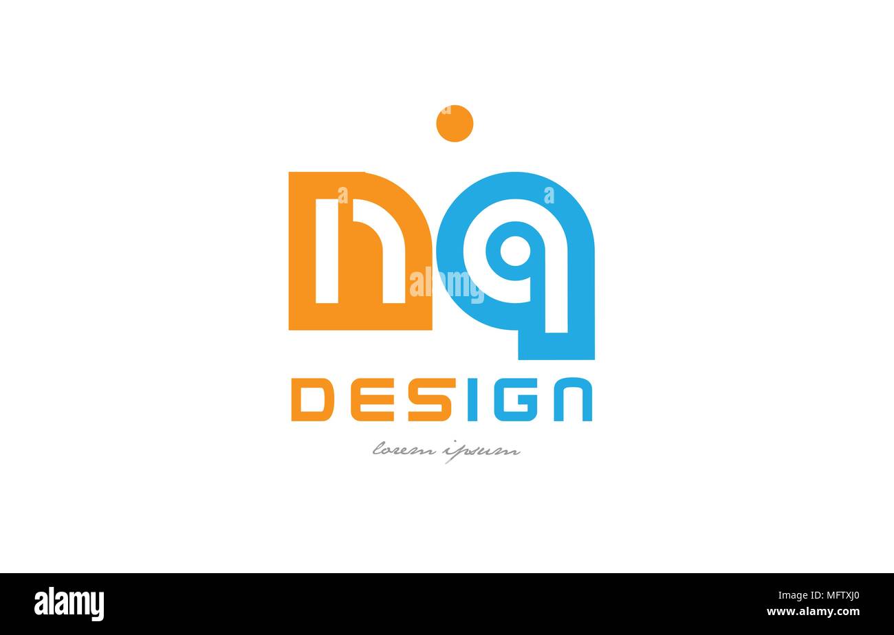 Alfabeto lettera di combinazione di logo nq n q in arancione e blu adatto per una impresa o società Illustrazione Vettoriale