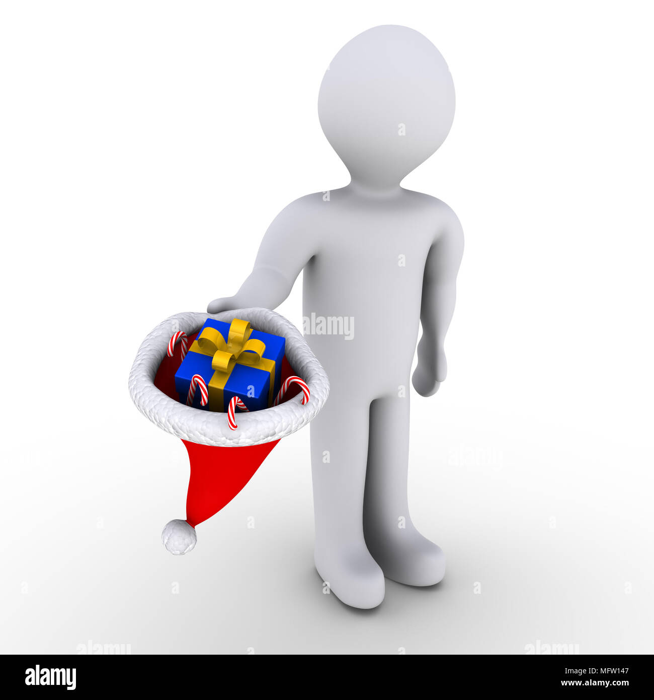 3d la persona che mostra il cappello con presente e caramelle Foto Stock