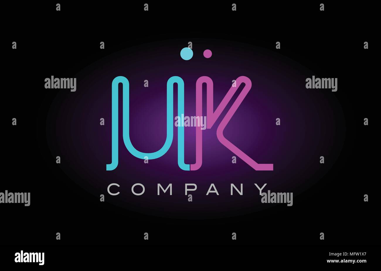 Alfabeto uk u k lettera logo design combinazione con luce al neon effetto in blu e rosa il colore adatto per una società banner o scopi di branding Illustrazione Vettoriale