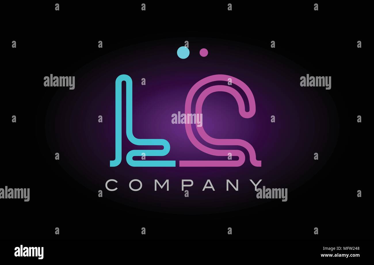 Alfabeto lc l c lettera logo design combinazione con luce al neon effetto in blu e rosa il colore adatto per una società banner o scopi di branding Illustrazione Vettoriale