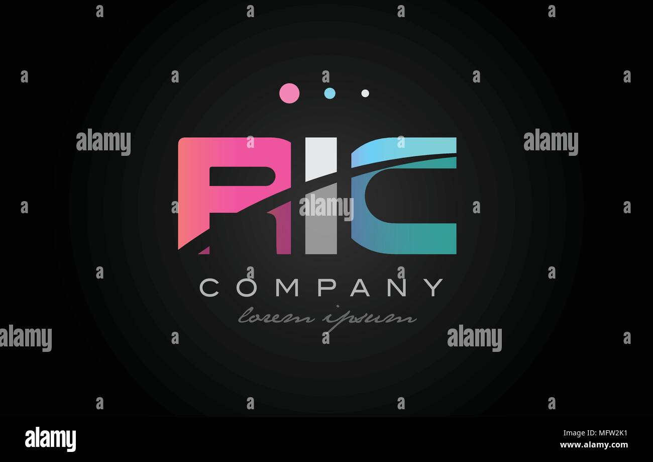 RIC r i c a tre lettere 3 Combinazione di logo vettore alfabeto società creativa icona template design moderno blu rosa bianco grigio Illustrazione Vettoriale
