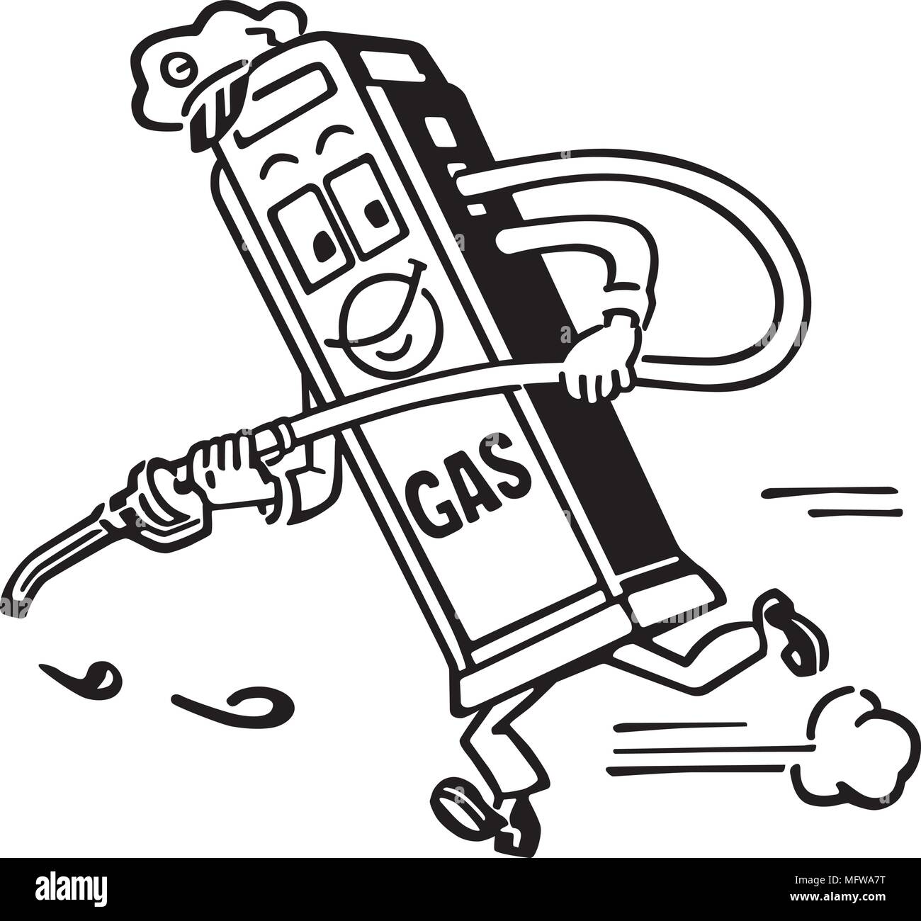 Mister Gas pompa - retrò illustrazione clipart Illustrazione Vettoriale