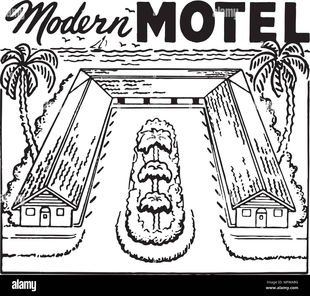 Moderno motel - retrò arte Annunci Banner Illustrazione Vettoriale