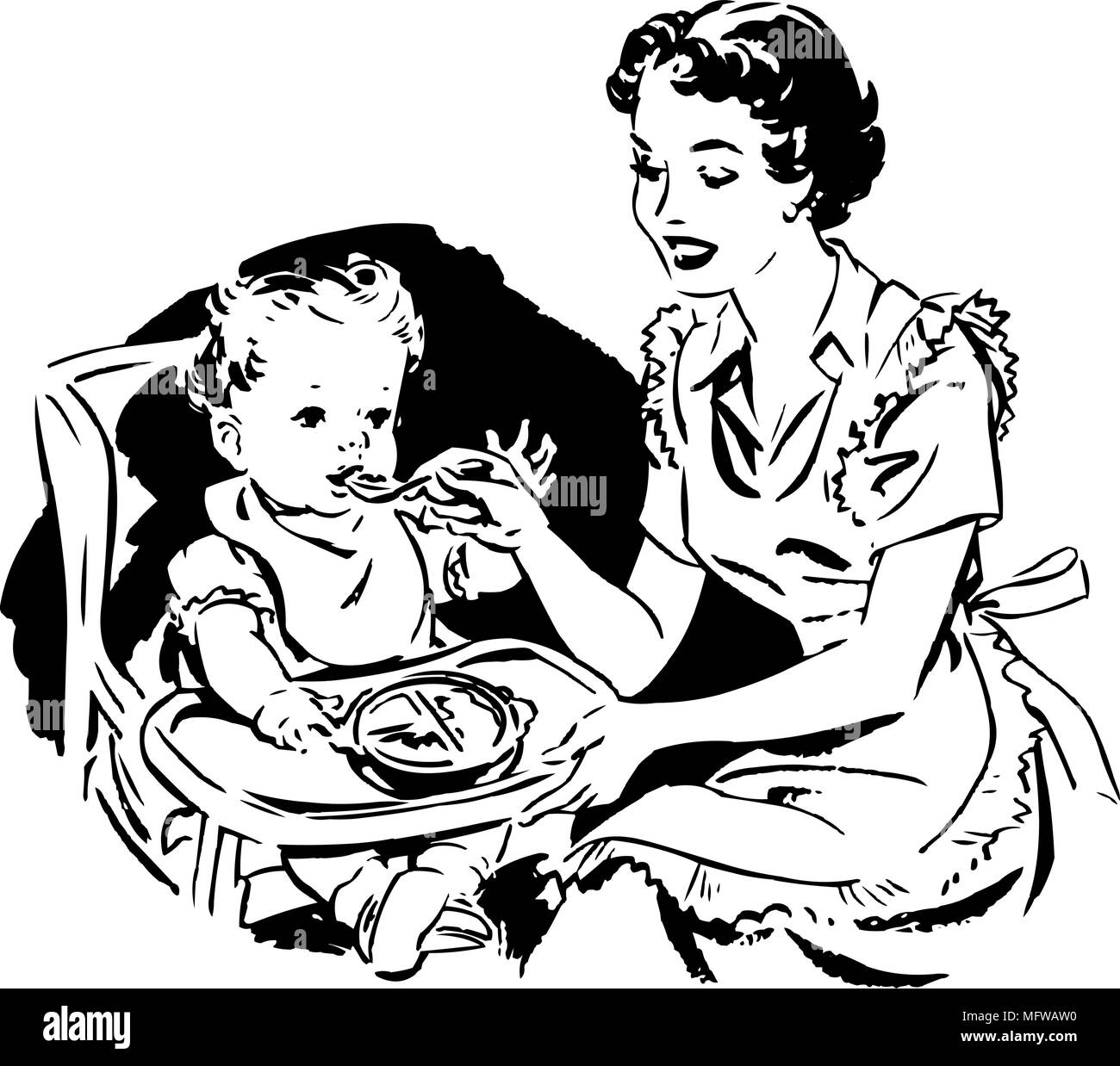 La madre del bambino di alimentazione - retrò illustrazione clipart Illustrazione Vettoriale