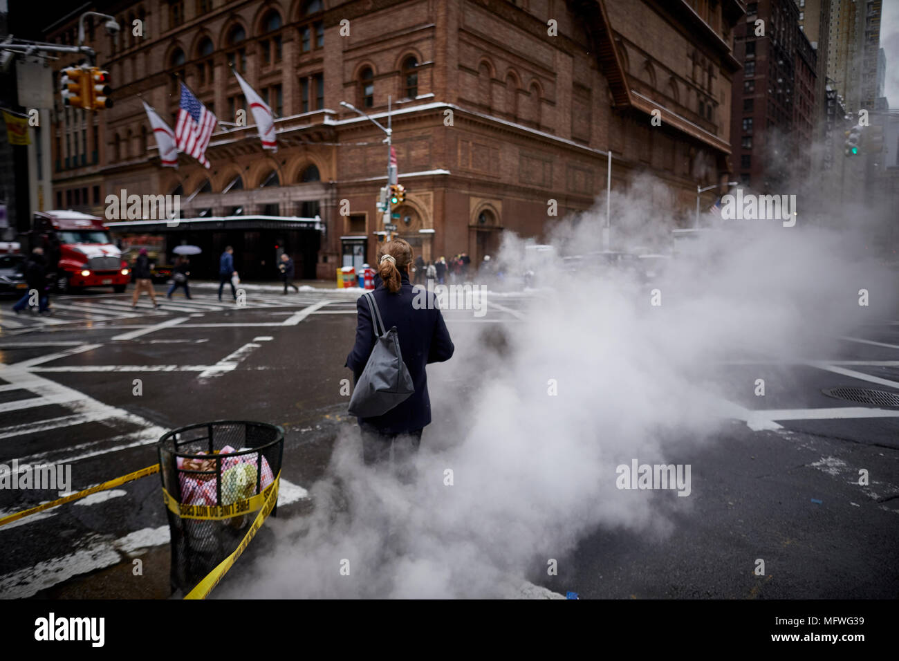 Manhattan a New York City il vapore sul marciapiede uptown Foto Stock