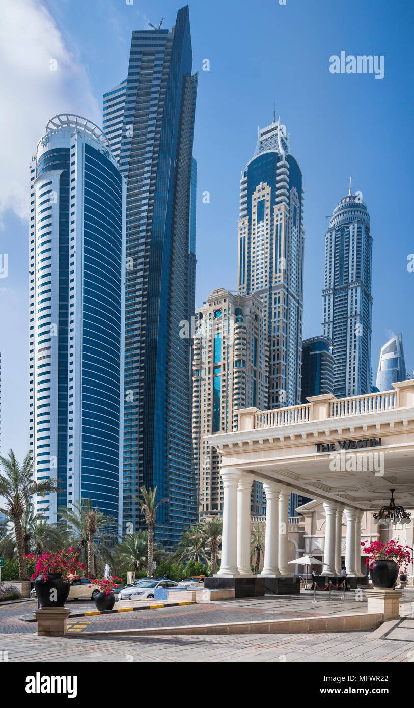 Il Westin Hotel nel quartiere di Marina di Dubai, UAE, Medio Oriente. Foto Stock