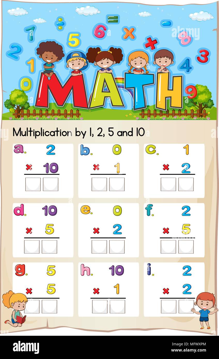 Foglio di lavoro per la matematica Numero di moltiplicazione capitolo illustrazione Illustrazione Vettoriale