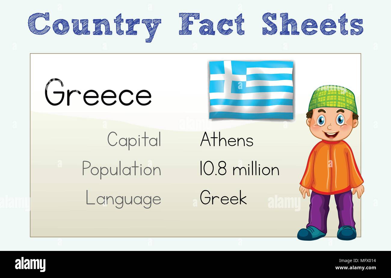 La Grecia paese Fact Sheet con carattere illustrativo Illustrazione Vettoriale