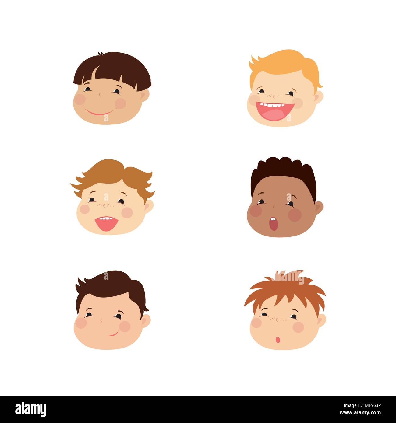 Facce sorridenti dei ragazzi di razze differenti,icona o avatar,cartoon illustrazione vettoriale Illustrazione Vettoriale