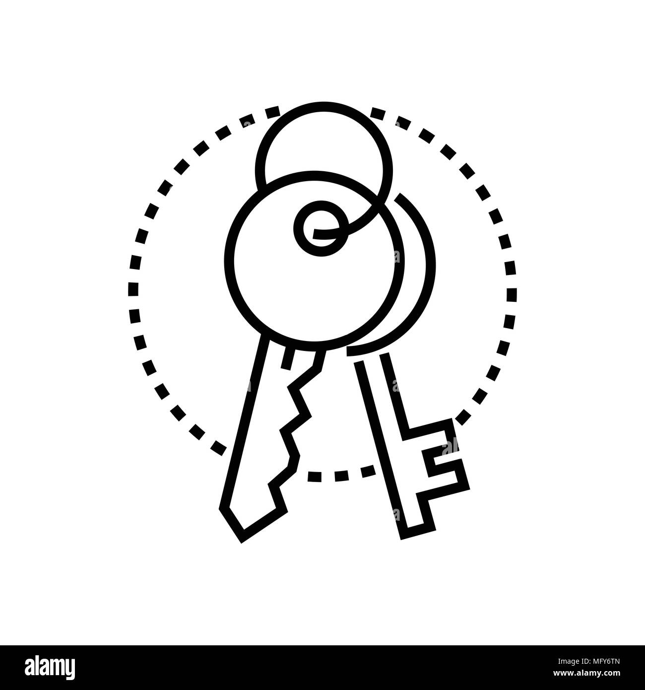 Un mazzo di chiavi - design di linea singola icona isolato Illustrazione Vettoriale
