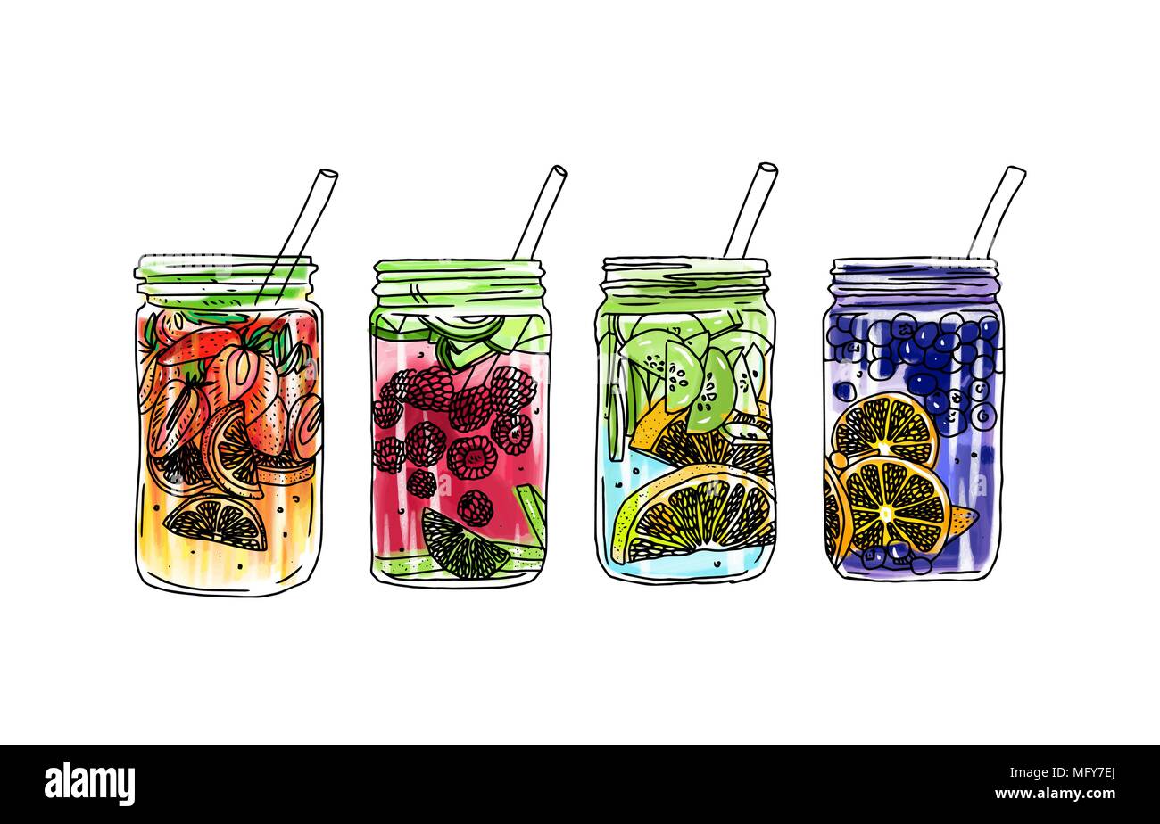 Vector estate bevanda ghiacciata con agrumi e bacche. Limone e menta. Detox schizzo d'acqua. Illustrazione lineare. Illustrazione Vettoriale Vector estate bevanda ghiacciata con agrumi e bacche. Limone e menta. Detox schizzo d'acqua. Illustrazione lineare. Illustrazione Vettoriale