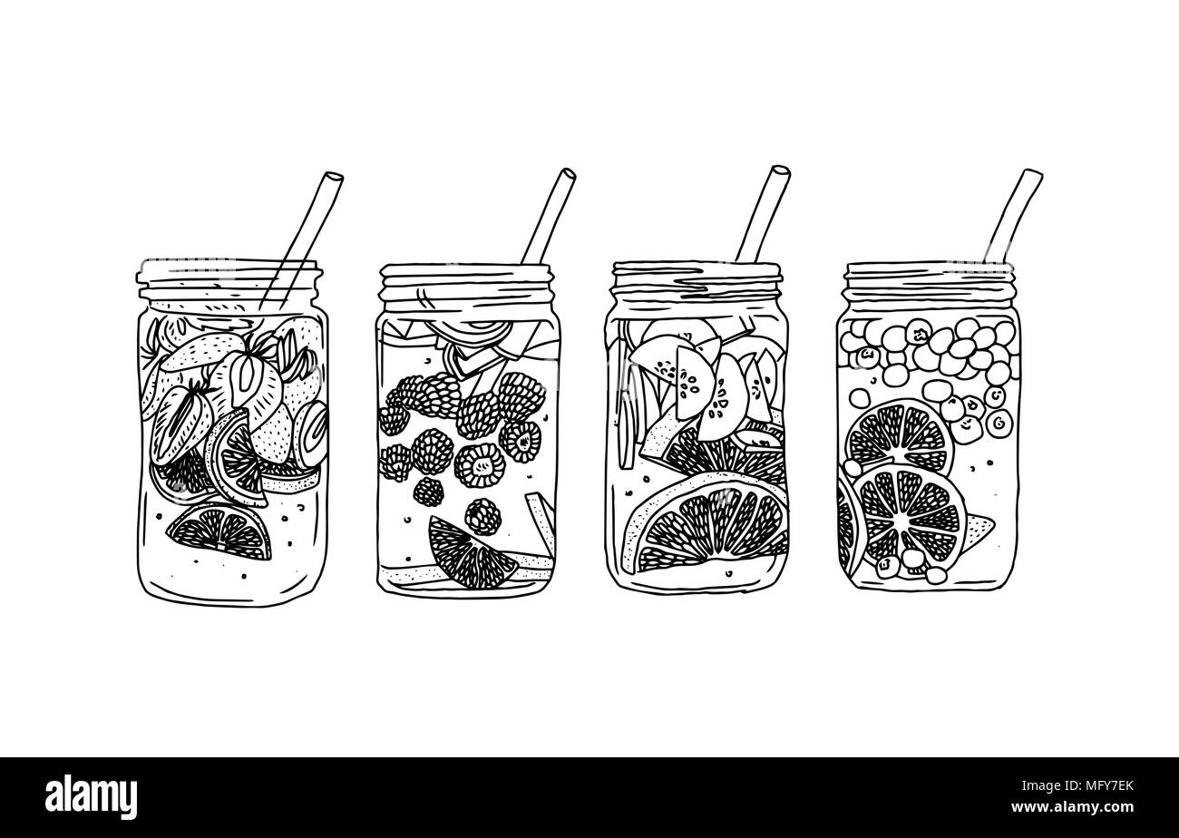 Vector estate bevanda ghiacciata con agrumi e bacche. Limone e menta. Detox schizzo d'acqua. Illustrazione lineare. Illustrazione Vettoriale Vector estate bevanda ghiacciata con agrumi e bacche. Limone e menta. Detox schizzo d'acqua. Illustrazione lineare. Illustrazione Vettoriale