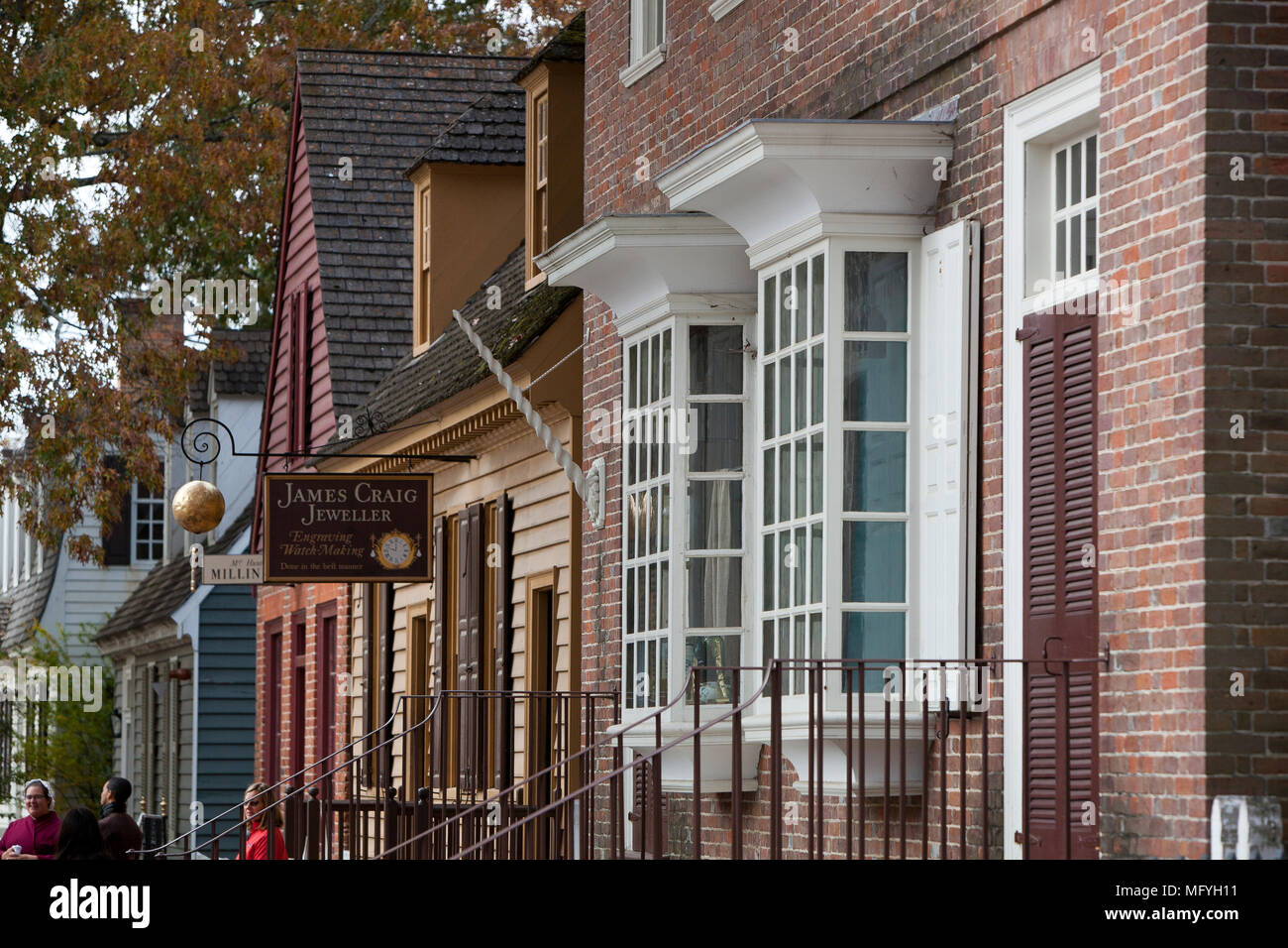 Ripristinato early American edifici sul Duca di Gloucester Street, Colonial Williamsburg Virginia Foto Stock