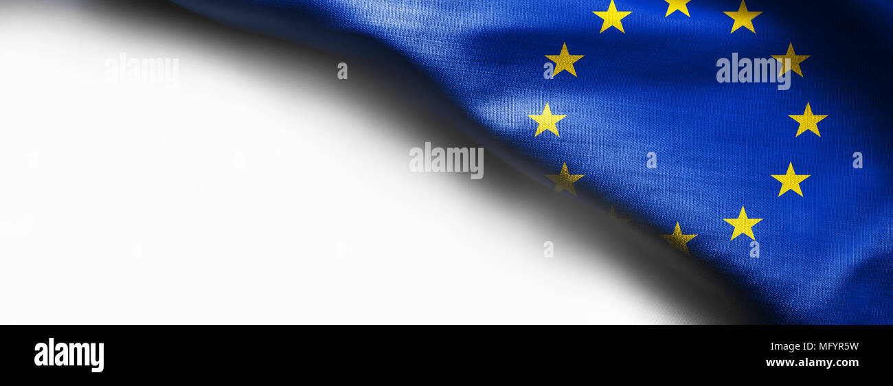 Tessuto bandiera dell'Unione europea su sfondo bianco Foto Stock