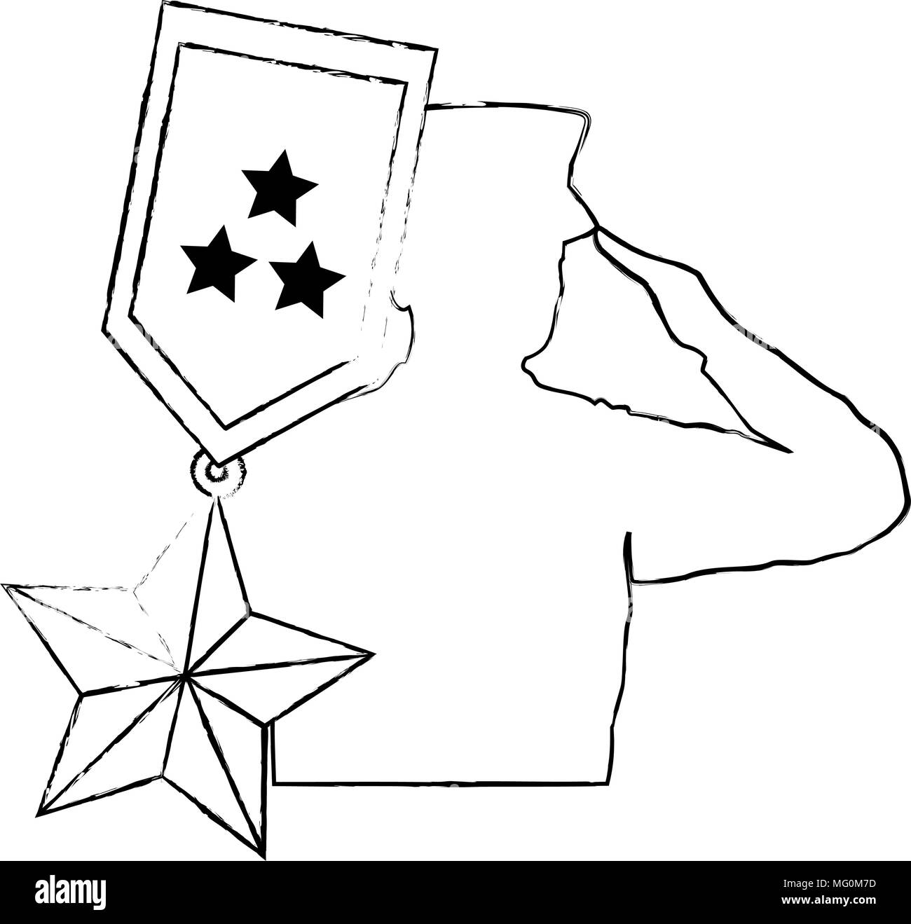 Silhouette di militari salutando con medaglia illustrazione vettoriale design Illustrazione Vettoriale