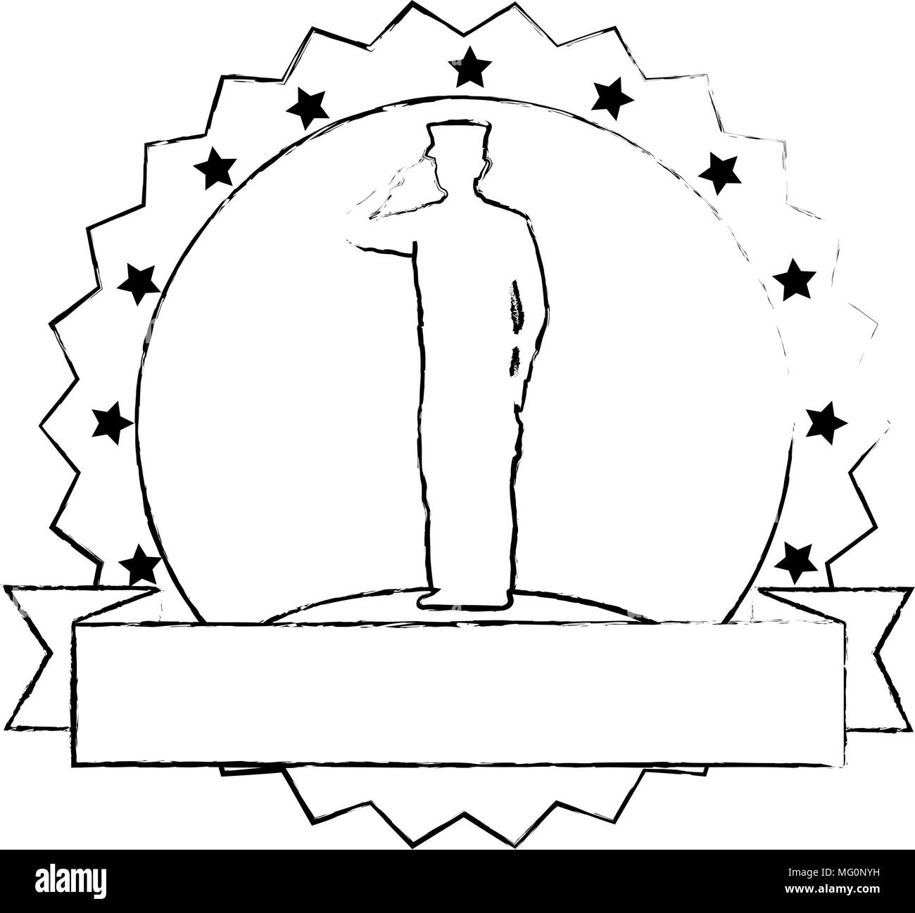 Silhouette di militari salutando con nastro illustrazione vettoriale design Illustrazione Vettoriale