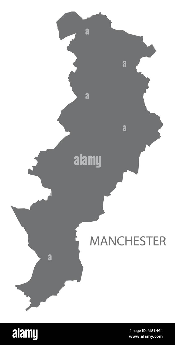 Manchester City map grigio illustrazione forma silhouette Illustrazione Vettoriale