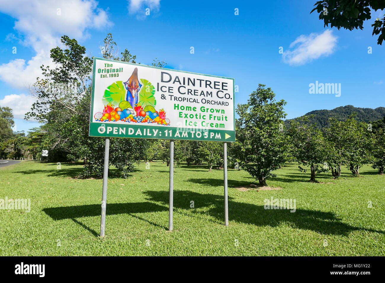 Daintree Gelato Co. & Frutteto tropicale situato nel Parco Nazionale Daintree, estremo Nord Queensland, FNQ, QLD, Australia Foto Stock