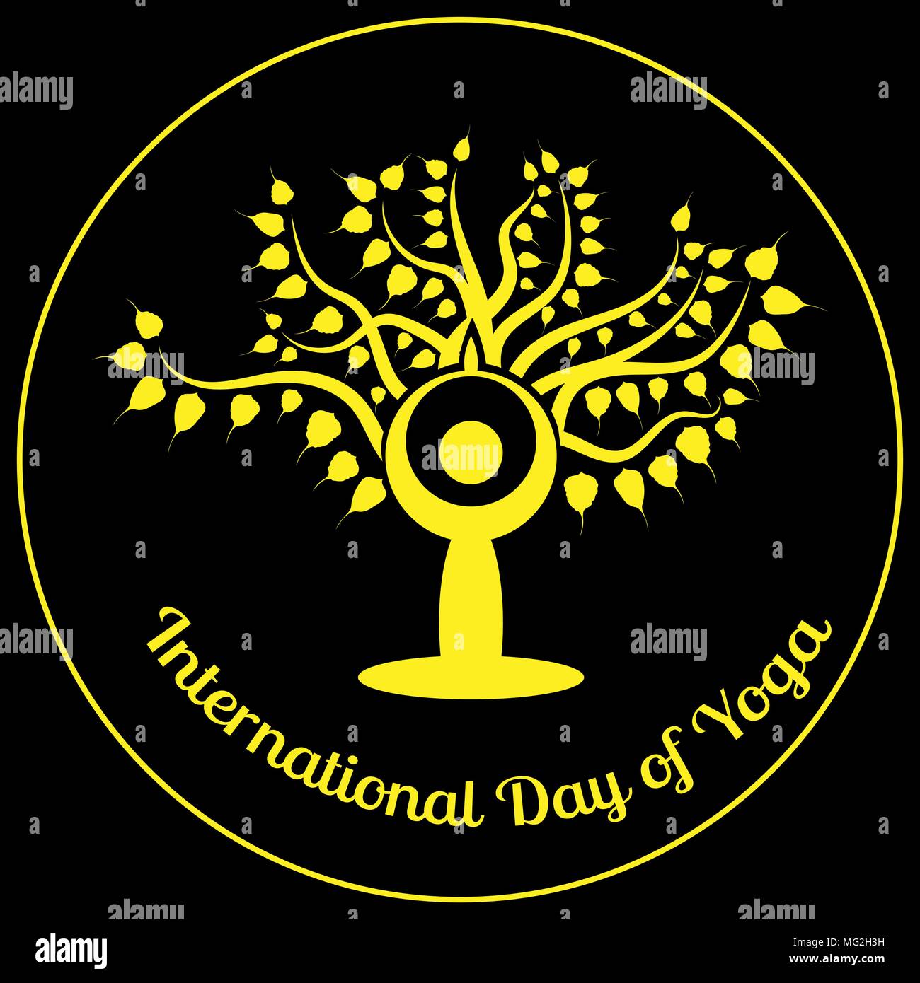 Giornata Internazionale Di Yoga La Figura Stilizzata Di Un Uomo In Un Yoga Asana E Seduto Contro Lo Sfondo Della Bodhi Tree Immagine E Vettoriale Alamy