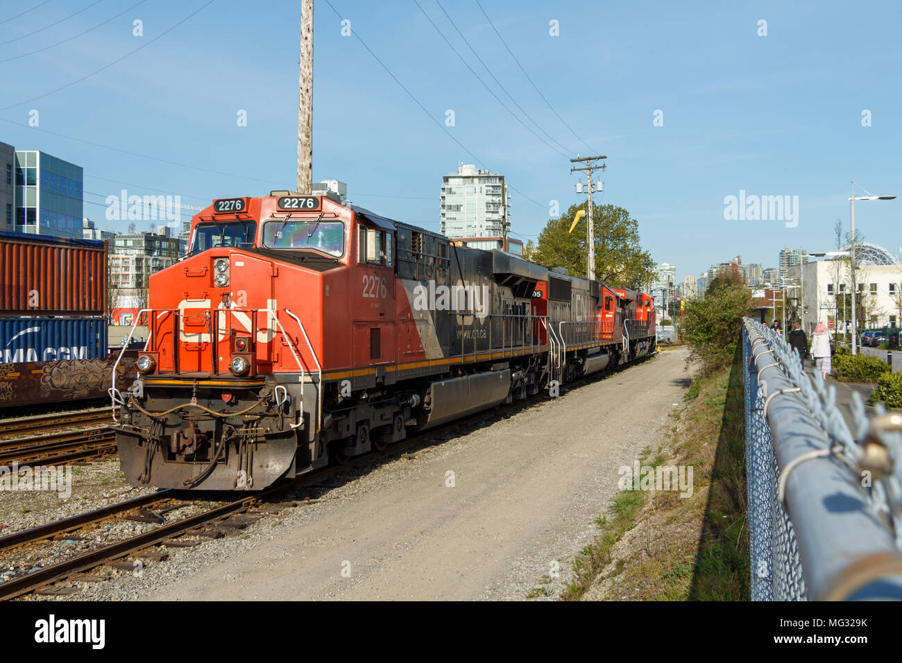 Vancouver, Canada - Aprile 2018 CN Ferrovia treno motore Foto Stock