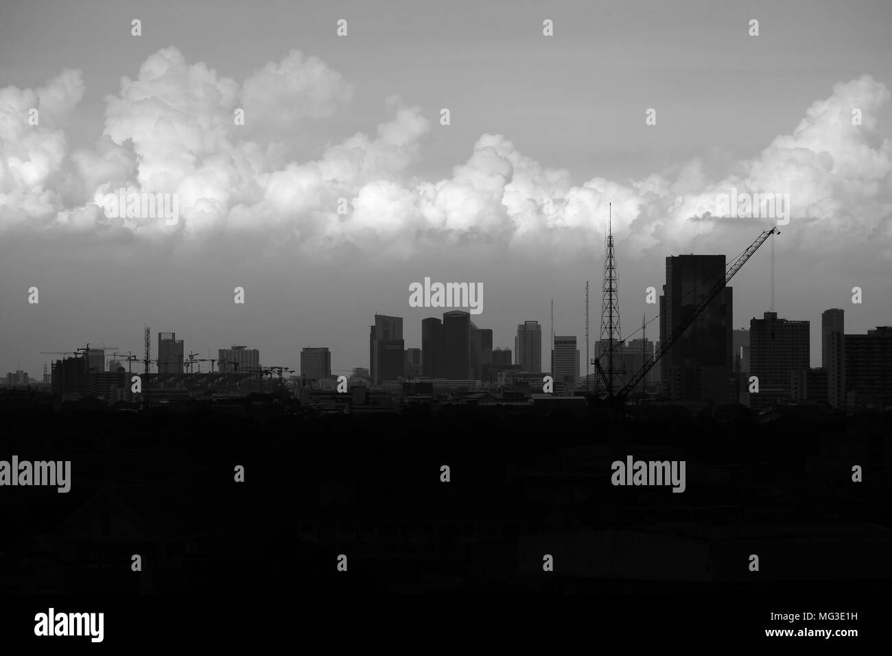 Scenario del paesaggio urbano di Bangkok, capitale della Thailandia in bianco e nero di stile. Foto Stock