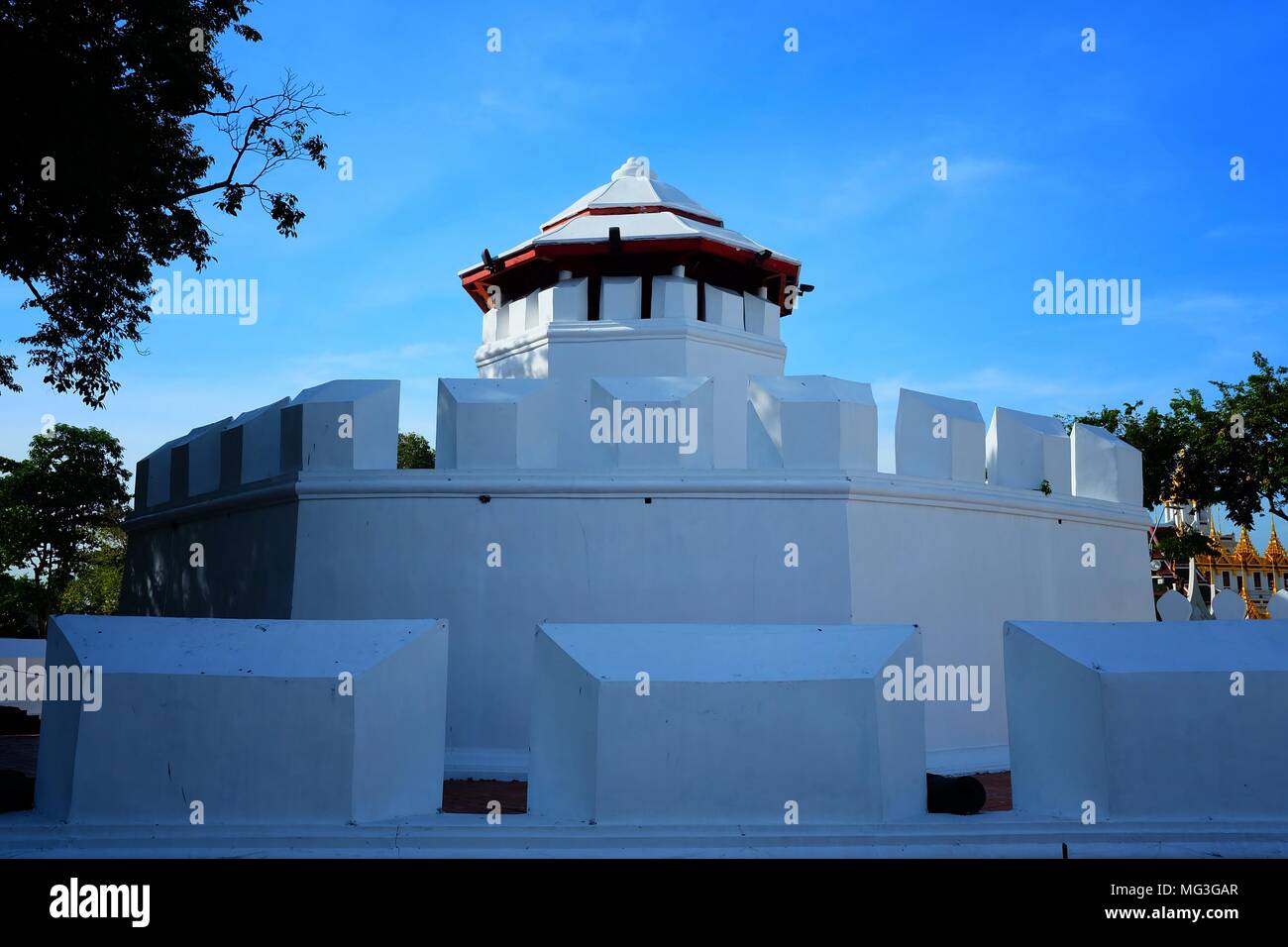 Pom Mahakan Fort. Si tratta di uno dei due restanti antico fortilizio in Bangkok. È stato costruito per proteggere il capitale da invasioni durante la fine del 18t Foto Stock