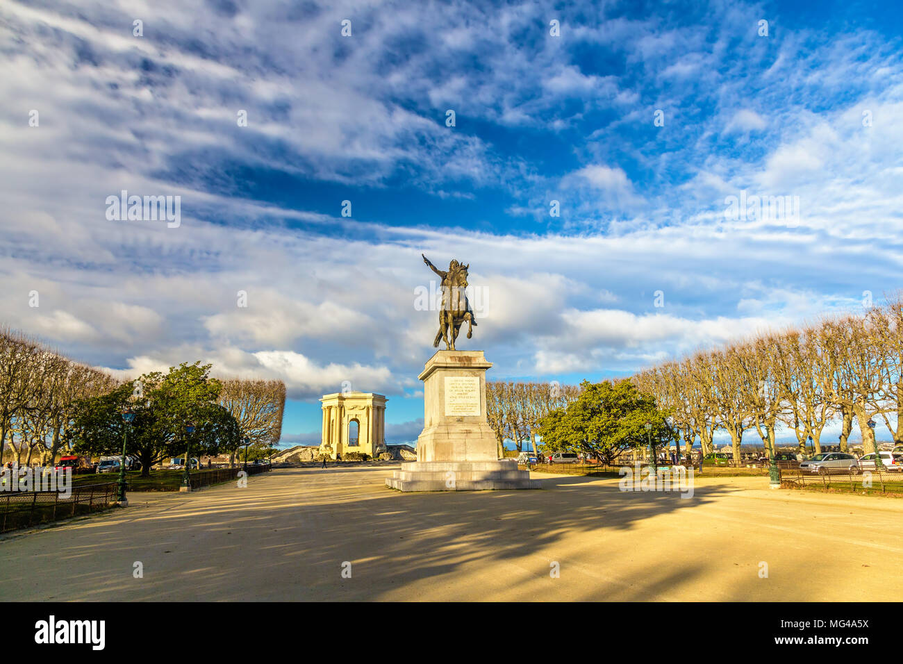 Statua di Luigi XIV sulla Promenade du Peyrou a Montpellier, F Foto Stock