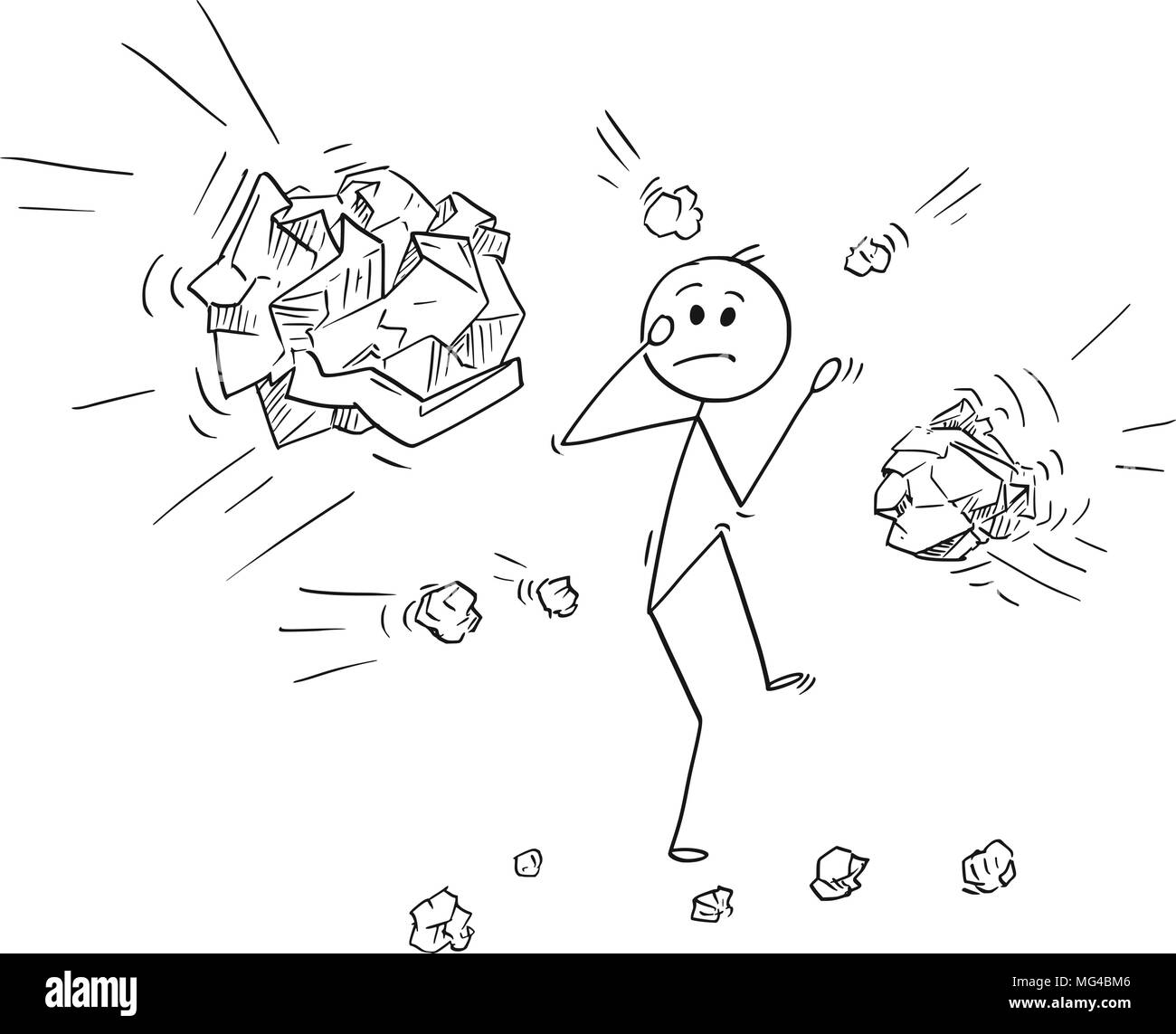 Cartoon di imprenditore colpito o lapidato dai carta sgualcita sfere Illustrazione Vettoriale
