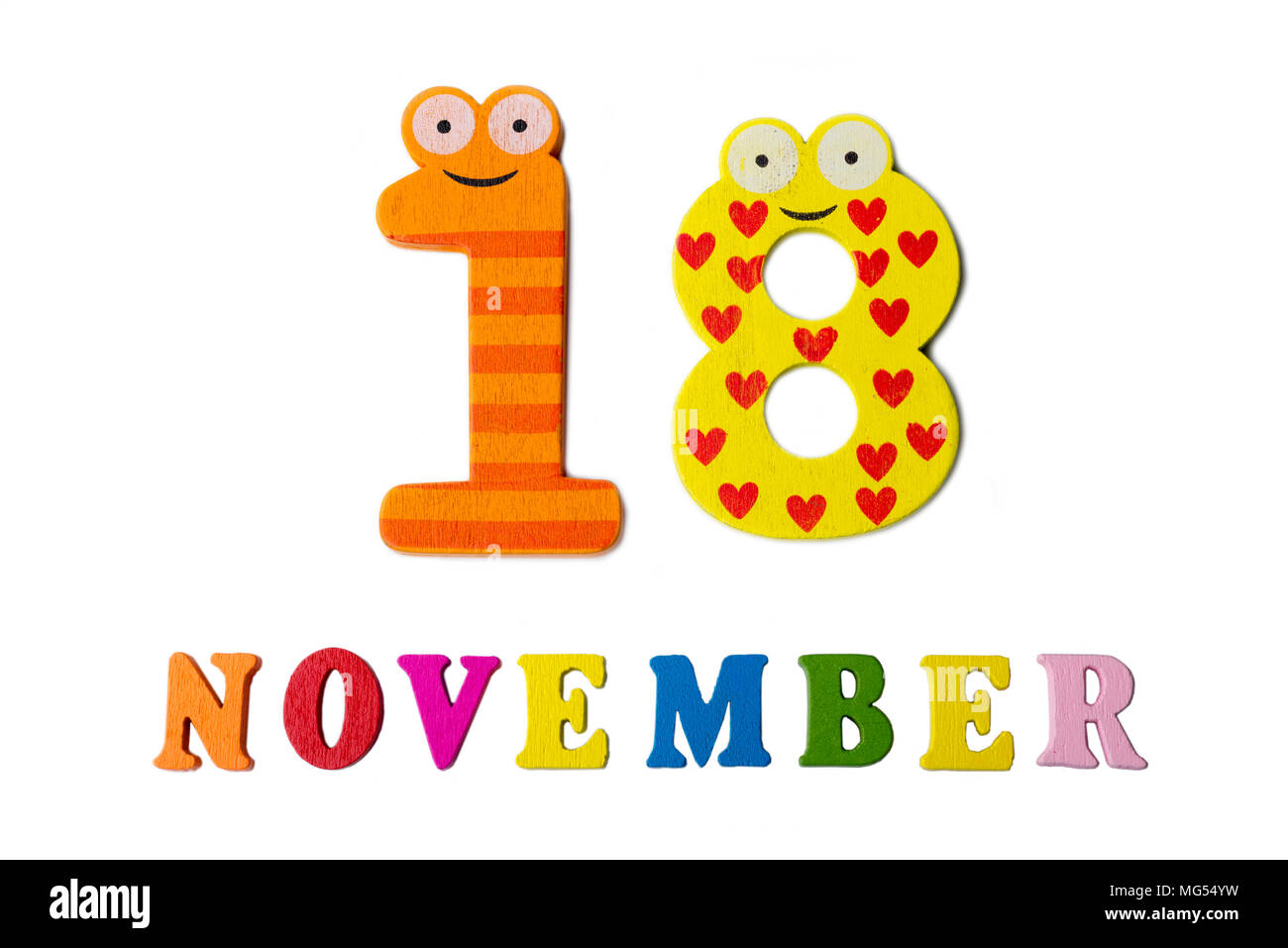 Novembre 18 su sfondo bianco, numeri e lettere. Calendario Foto stock -  Alamy