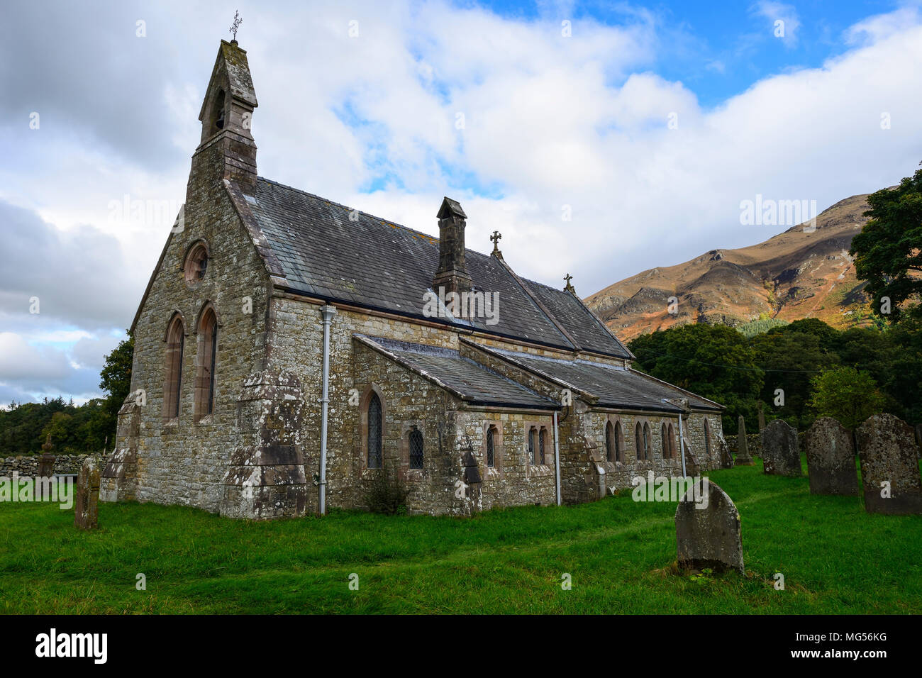 St Bega la chiesa a Mirehouse, Bassenthwait lago nel distretto del lago, Cumbria, Inghilterra Foto Stock