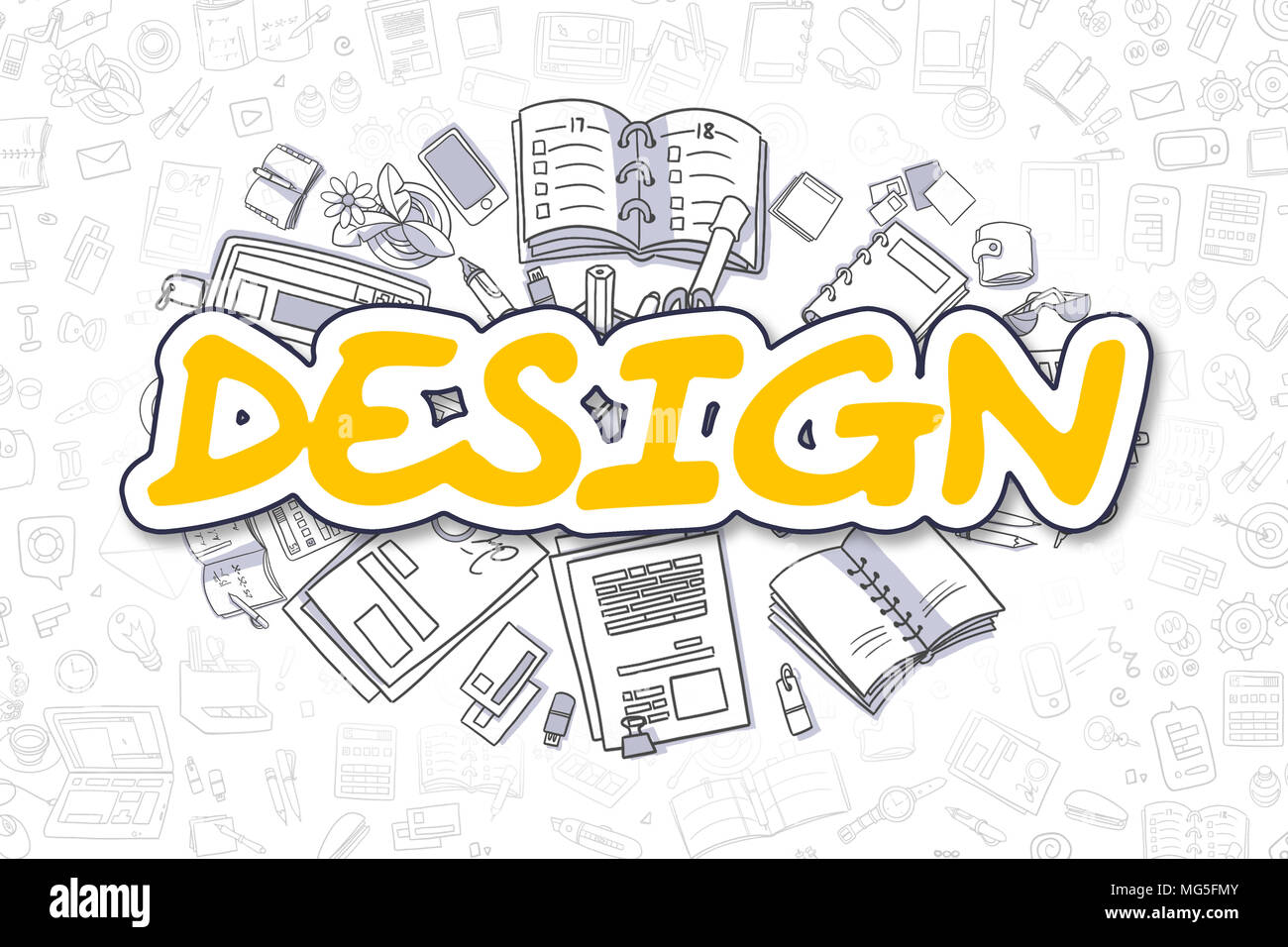 Design - Doodle giallo l'iscrizione. Il concetto di business. Foto Stock
