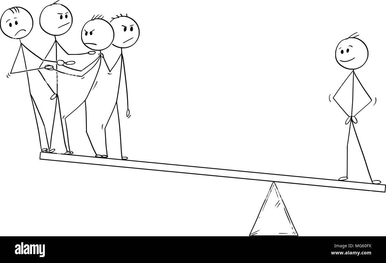 Cartoon del team aziendale e individualità equilibrio Illustrazione Vettoriale