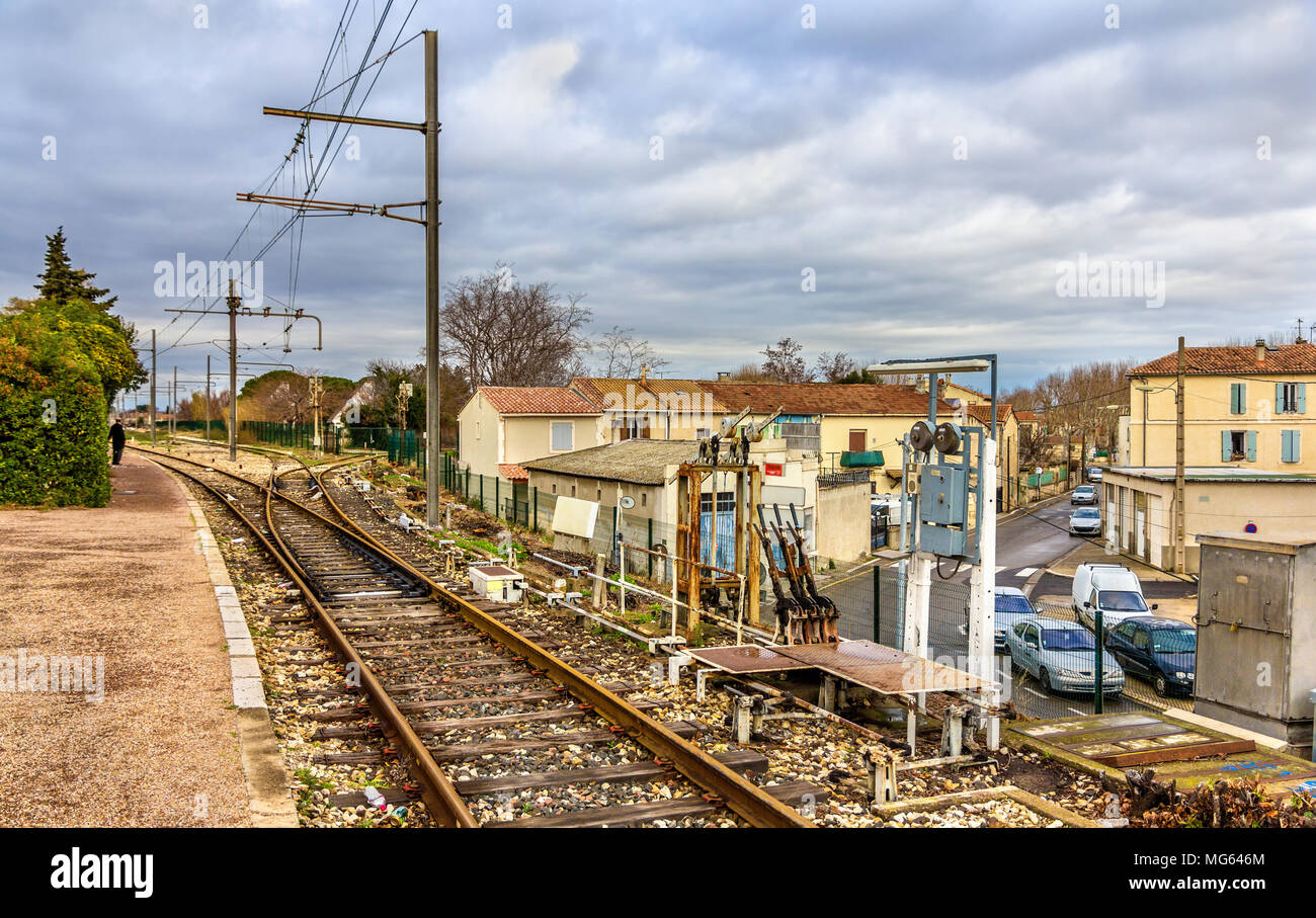 Posto di controllo degli interruttori ferroviaria - Stazione di Arles, Francia Foto Stock