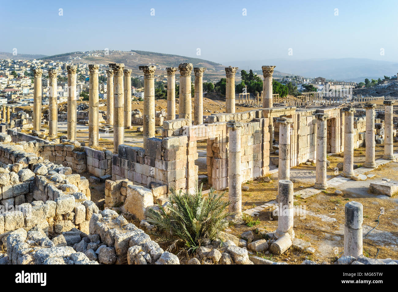 Rovine romane nel Giordano città di Jerash, (Gerasa dell antichità), la capitale e la più grande città di Jerash Governatorato, Giordania Foto Stock