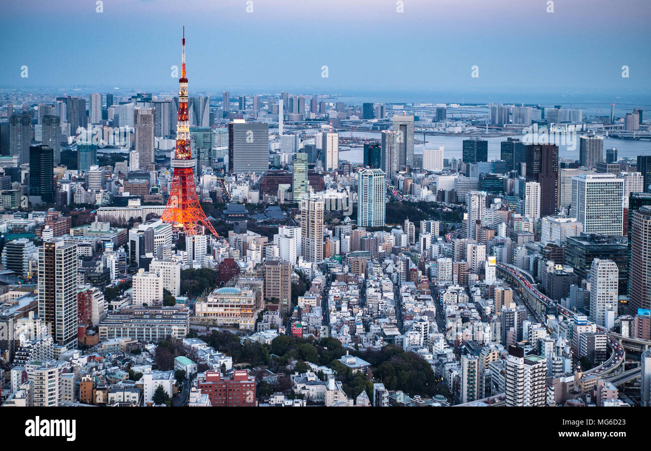 Paesaggio urbano di Tokyo Tokyo inclusa la Torre di Tokyo Foto Stock