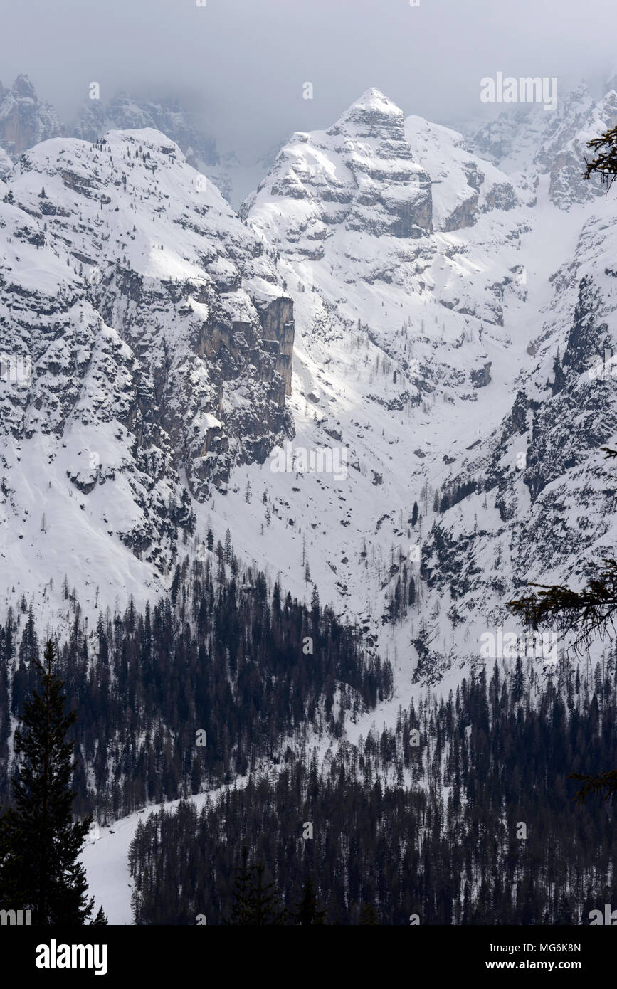 I monti e la valle nelle Dolomiti, Italia Foto Stock