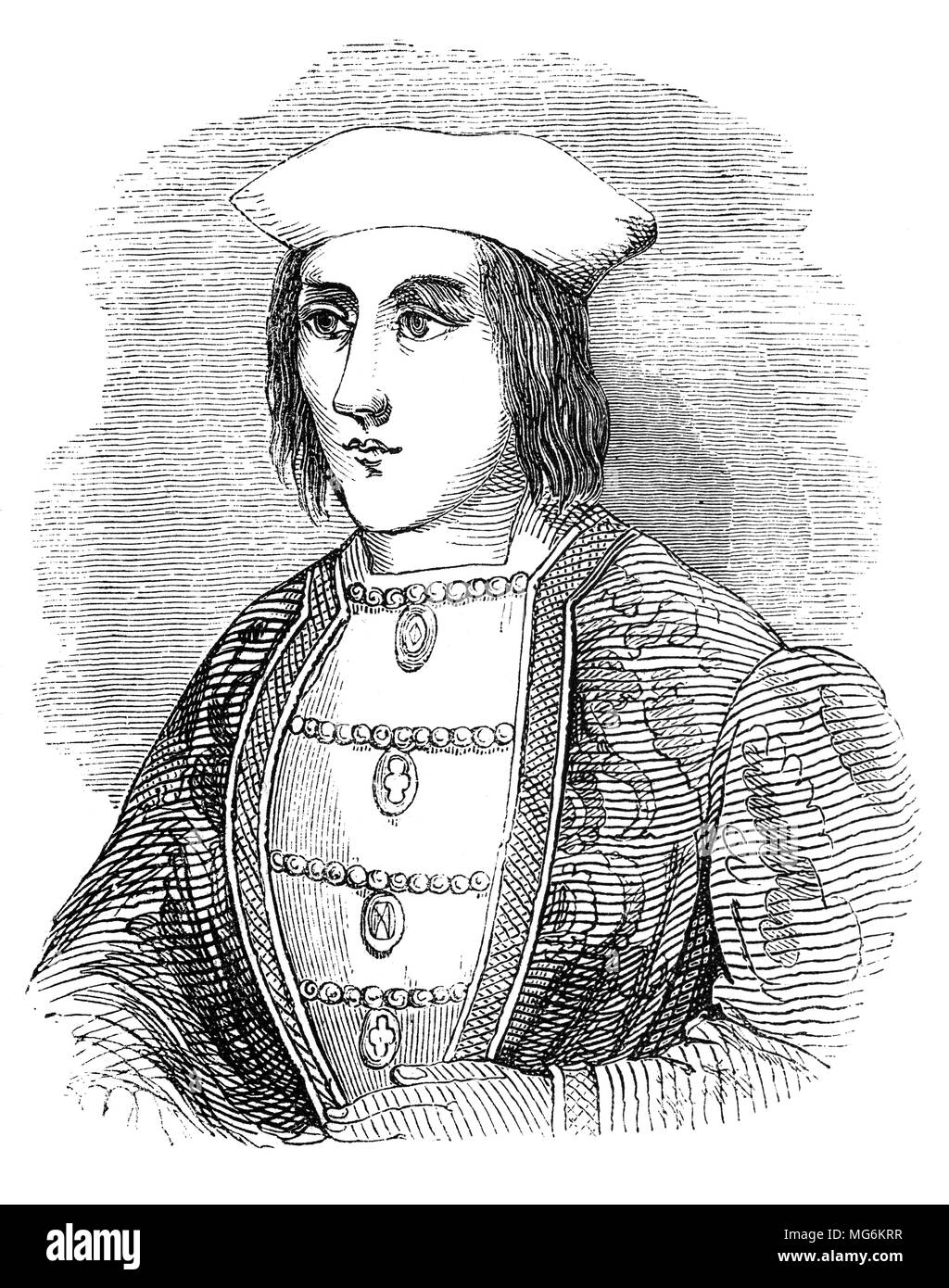 Un ritratto di Edward IV (1442 - 1483), re d'Inghilterra dal 4 marzo 1461 al 3 ottobre 1470 e di nuovo dal 11 aprile 1471 fino alla sua morte. Egli è stato il primo Yorkist re d'Inghilterra. La prima metà della sua regola è stata segnata dalla violenza associate con le guerre di rose, ma egli ha superato la sfida Lancastrian al trono a Tewkesbury in 1471 a regnare in pace fino alla sua morte improvvisa, eventualmente fromPneumonia e tifo, veleno è stato anche suggerito o uno stile di vita poco sano, come egli era diventato stout e inattivo negli anni prima della sua morte. Foto Stock