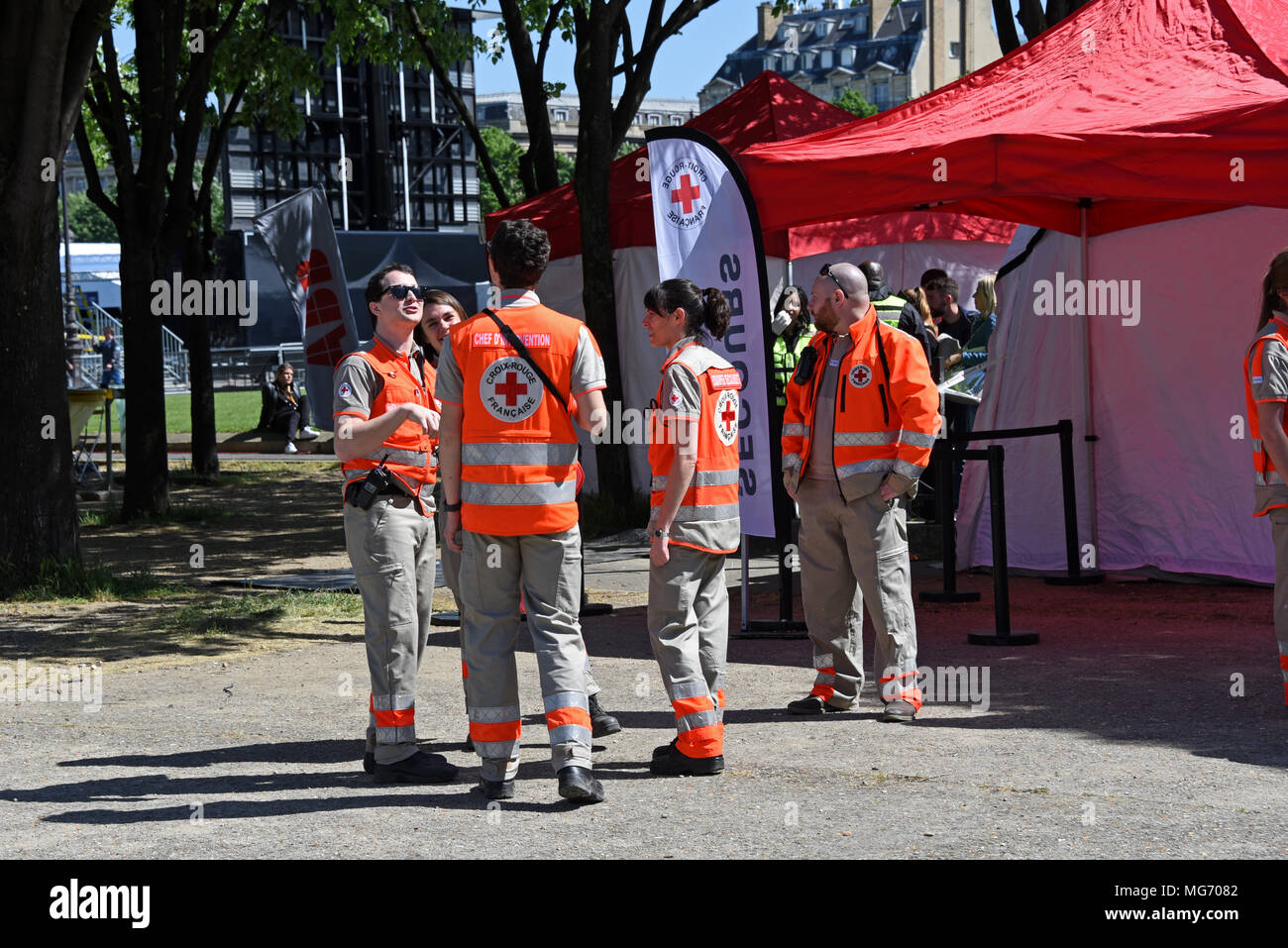 Parigi, Francia. 27 apr, 2018. Il Qatar Airway Paris, Paris E-Prix 2018, E-villaggio, Parigi, Francia, Europa Credito: Claude thibault/Alamy Live News Foto Stock