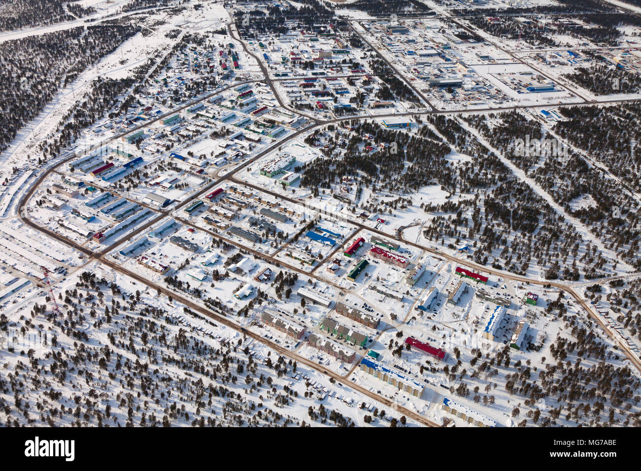 È Vyngapurovsky oilman villaggio in Siberia occidentale, Vista panoramica Foto Stock