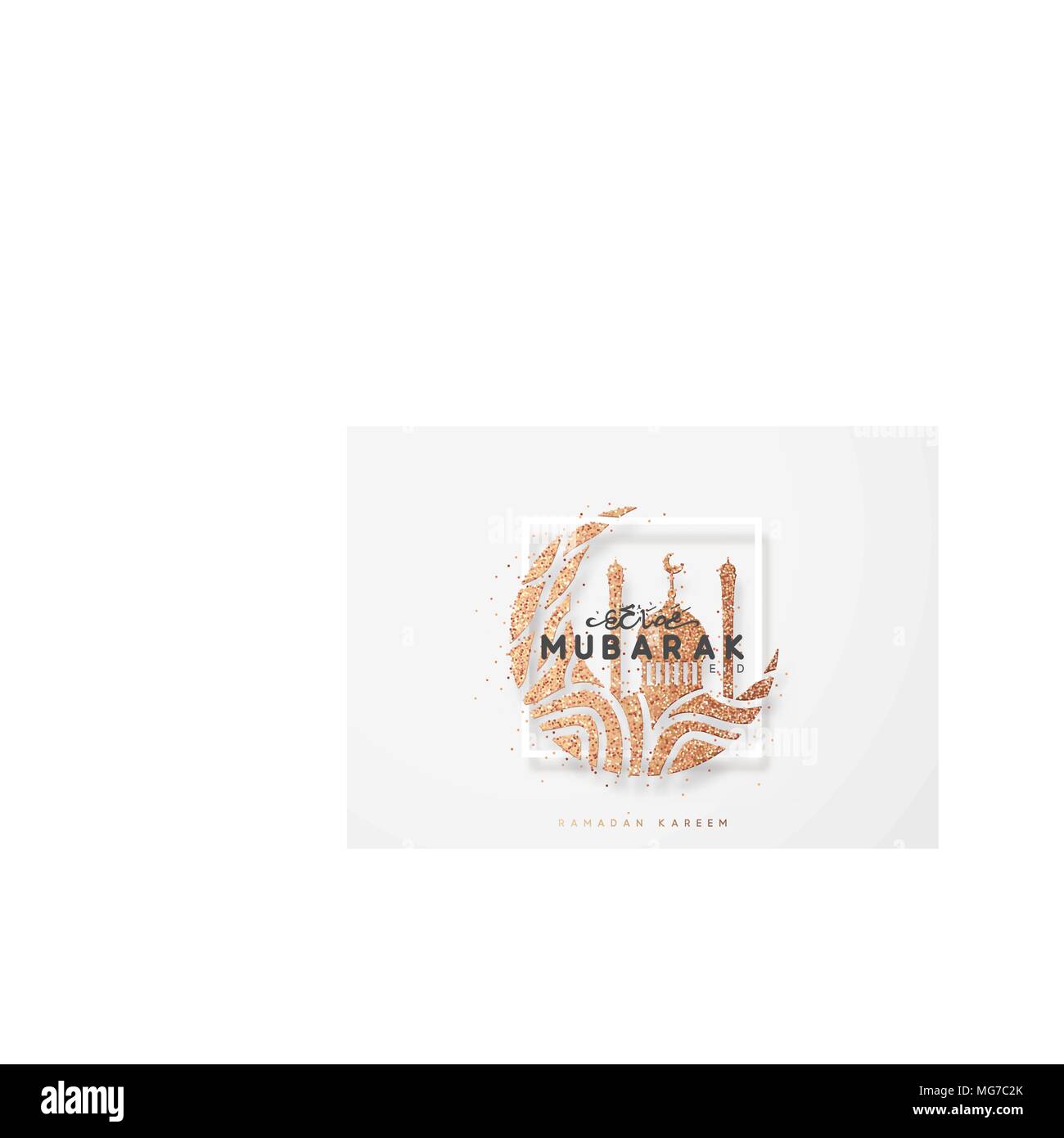 Eid Mubarak biglietto di auguri con la calligrafia Araba Ramadan Kareem. Sfondo islamico la metà di un mese con moschee Illustrazione Vettoriale