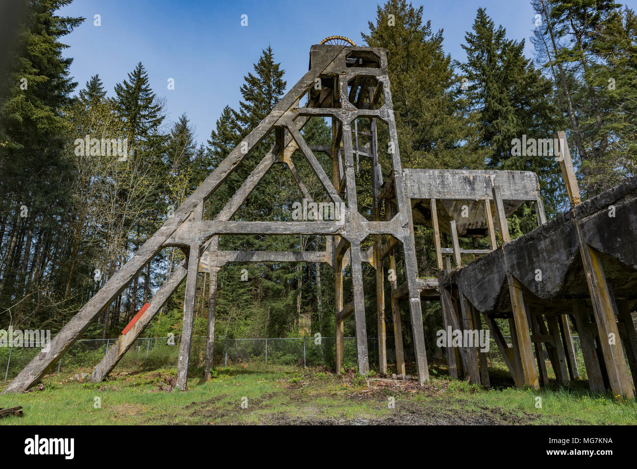 Residui di miniera, Morden Colliery storico Parco Provinciale, Nanaimo Districy regionale, British Columbia, Canada. Foto Stock