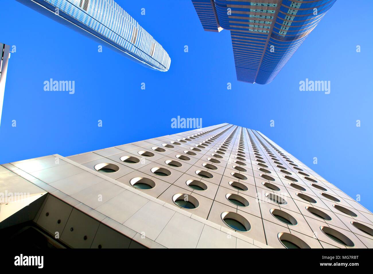 Hong Kong Cityscape con la IFC Edificio, Exchange Square e Jardine House, Hong Kong, Cina, Sud-est asiatico Foto Stock