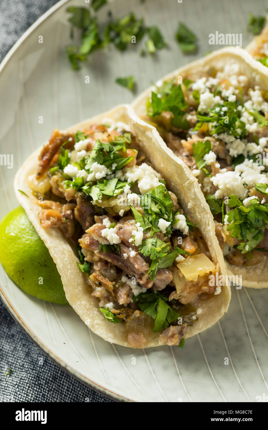 Tacos messicani ingredienti con carnitas di maiale, tortillas