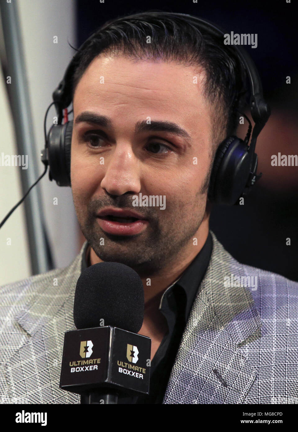 Paulie Malignaggi durante l ultimo Boxxer concorrenza a M.E.N. Arena di Manchester. Stampa foto di associazione. Picture Data: Venerdì 27 Aprile, 2018. Vedere PA storia il pugilato Manchester. Foto di credito dovrebbe leggere: Peter Byrne/PA FILO Foto Stock