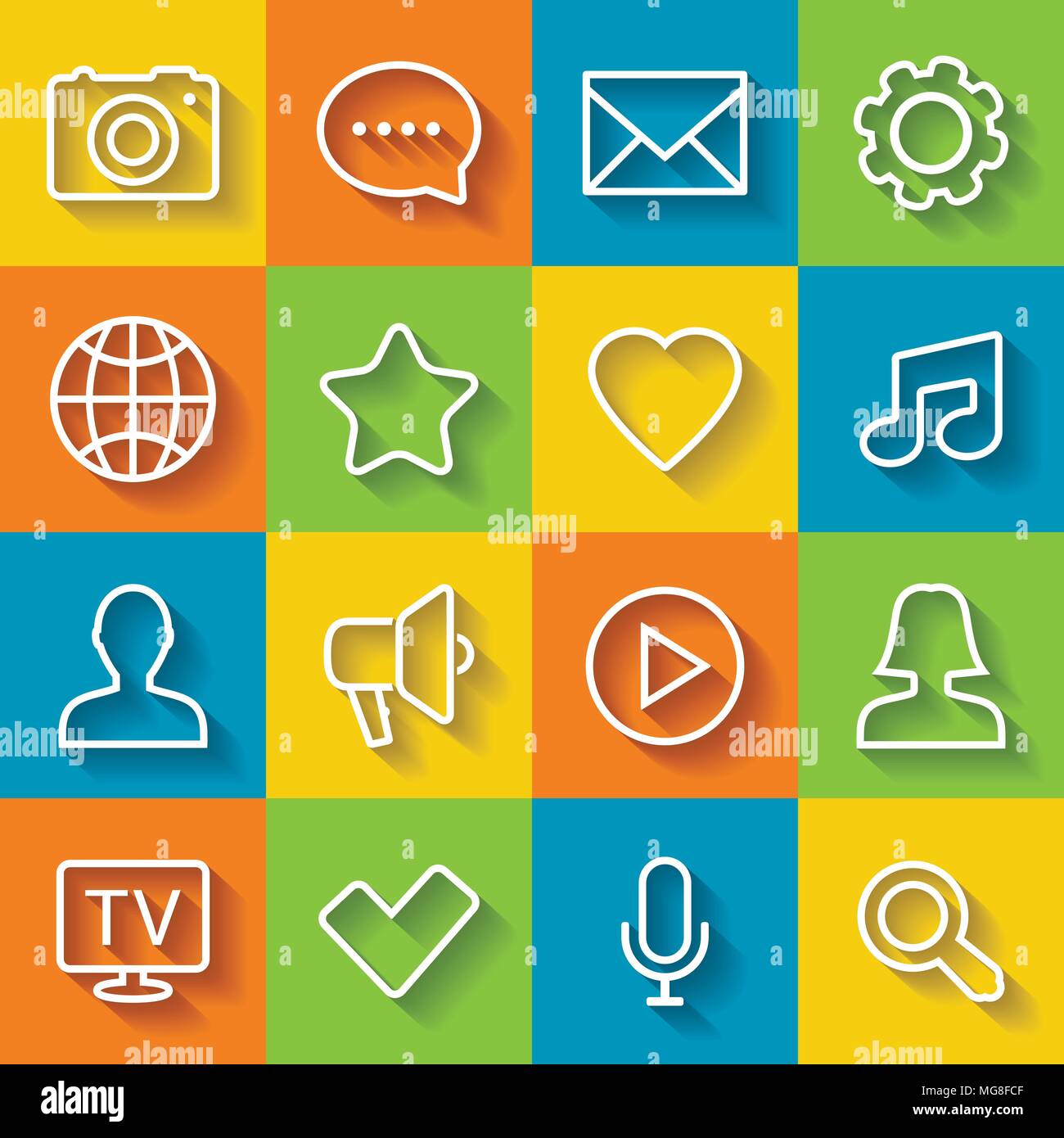 Set di icone - il contatto e la comunicazione. Design piatto, illustrazione vettoriale. Illustrazione Vettoriale