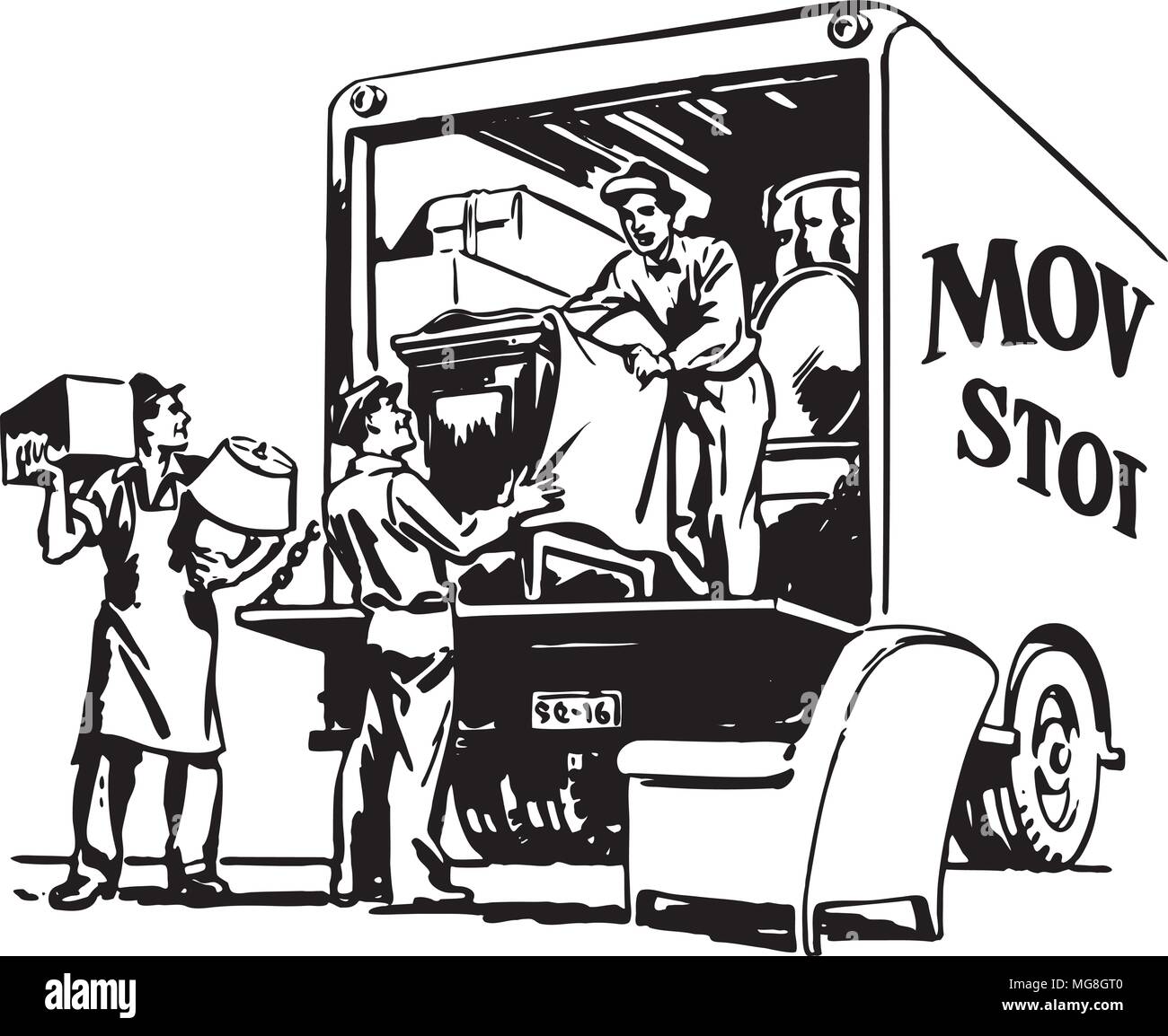 Movimento di imballaggio Van - retrò illustrazione clipart Illustrazione Vettoriale