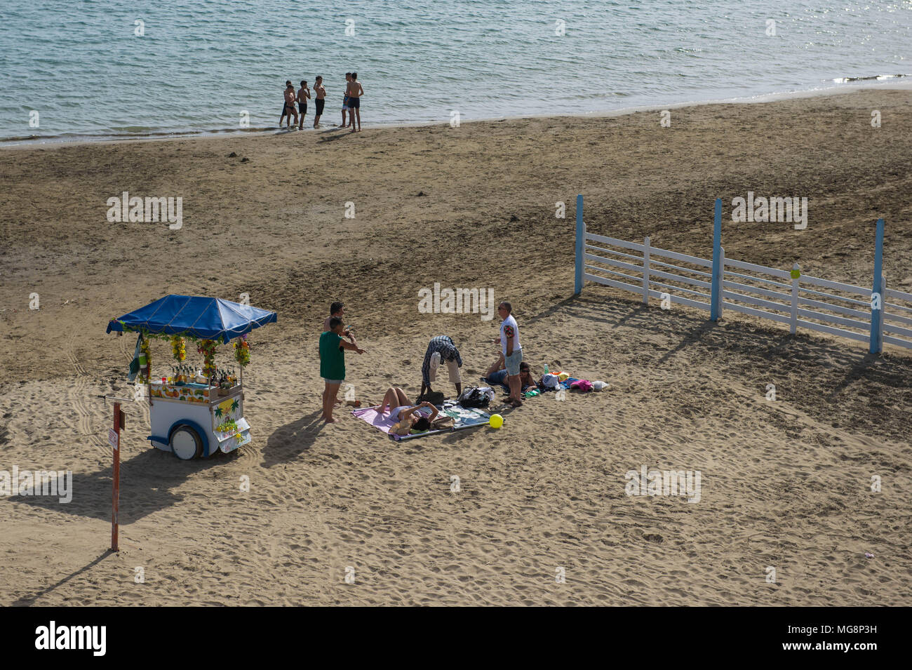 Nettuno (Roma). Preparazione della località balneare per la stagione estiva in arrivo. L'Italia. Foto Stock