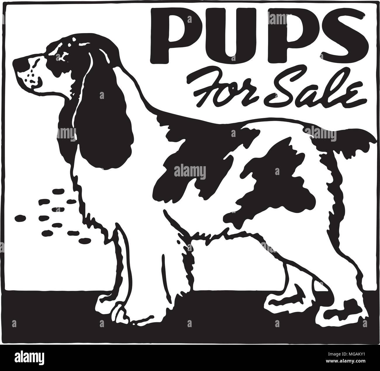 Cuccioli in vendita - retrò arte Annunci Banner Illustrazione Vettoriale