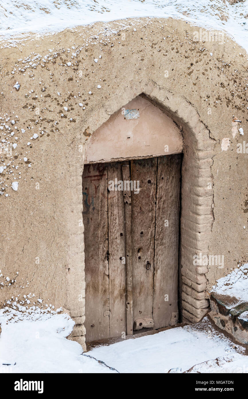 Antica bottega per la tessitura di neve in inverno, Naein, Iran Foto Stock